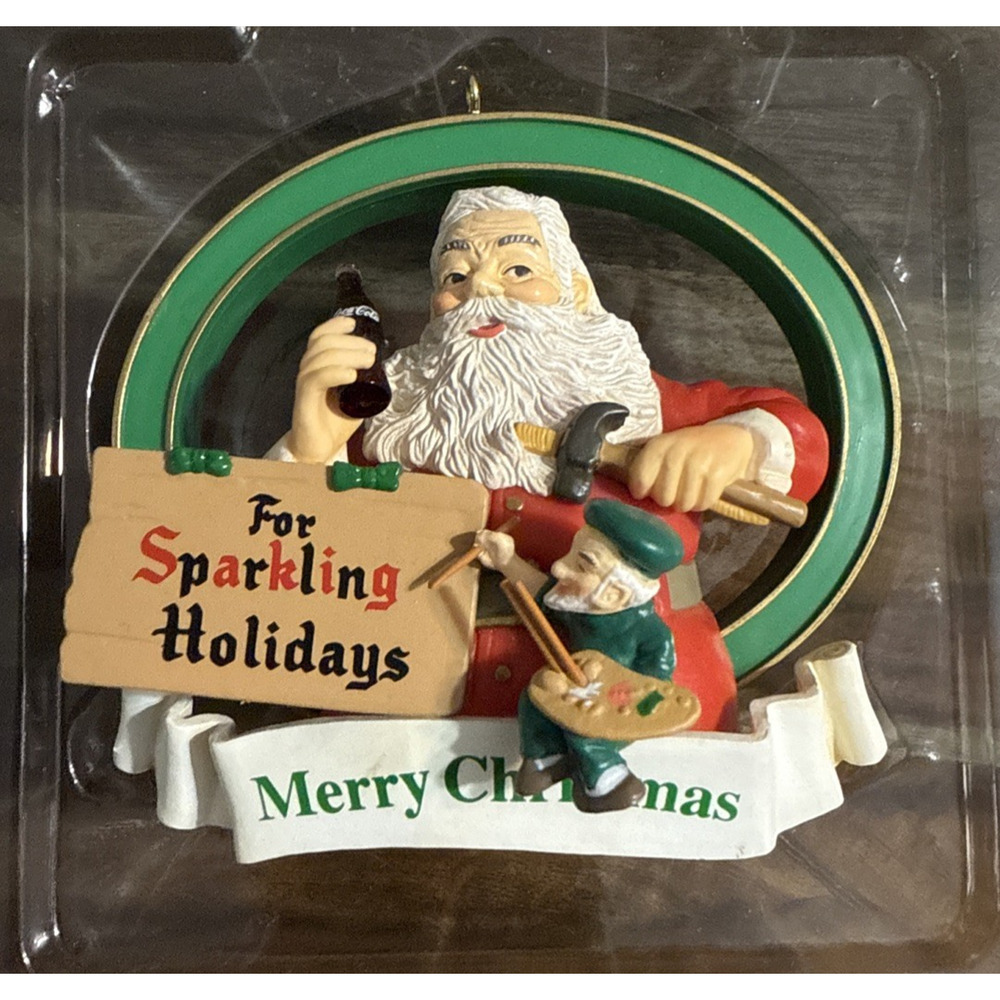 Coca-Cola Trim A Tree Collection 1956 Santa With Painting Elf Ornament 1994 - Picture 1 of 12
